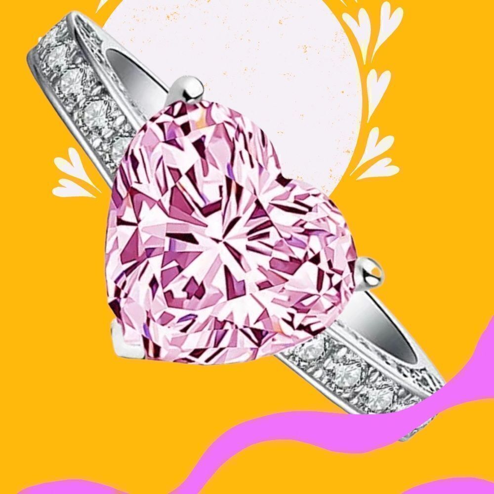 PINK SAPPHIRE DIAMOND HEART ENGAGEMENT RING 6,7,9,10